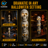 KW Halloween Gestapelte Totenkopf-Statue mit LED-Blinklichtern, AA-Batteriebetrieben, Wasserdicht, Langlebig, aus Kunstharz, Tragbar, Hochwertige Dekoration