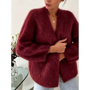 Cardigan en peluche style alpaga pour femme, marron café, taille S(66), élégant haut d'hiver - Product Image 4