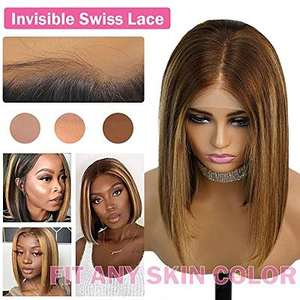 Perruque Courte Bob Sans Colle en Dentelle Frontale P4/27 Couleur Piano Cheveux Humains 13x4 HD Lace Front pour Femmes Noires – Vente en Gros - Product Image 4