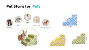 Rampa para escaleras de perro Azul de lujo, espuma extraíble de alta calidad, estampado de pata de perro con triple estampado Universal para gatos pequeños, perros, camas para mascotas - Product Image 3