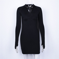 Robes moulantes sexy à manches longues, col montant, fermeture éclair, taille haute, extensibles _ Ensemble décontracté pour femmes, mode automne-hiver