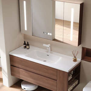 Custom Built Bathroom Cabinet Walnut 48 Inch Bathroom <strong>Vanity</strong> <strong>Under</strong> <strong>Sink</strong> <strong>Vanity</strong> <strong>Unit</strong> With Side Cabinet - Product Image 2