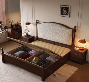 Cama King Size <span class=keywords><strong>de</strong></span> Diseño Europeo Moderno, Estructura <span class=keywords><strong>de</strong></span> Madera <span class=keywords><strong>de</strong></span> Pino Sólido Ecológica, Muebles <span class=keywords><strong>de</strong></span> Madera para Dormitorio Doble, Cama Suave con Tapicería <span class=keywords><strong>de</strong></span> Tela - Product Image 1