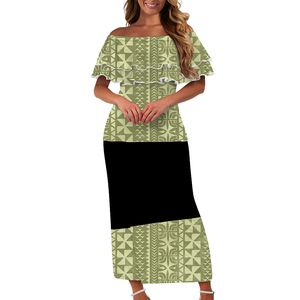 1MOQ Drop Shipping <span class=keywords><strong>Marquesan</strong></span> tatuaje diseño personalizado Moda Casual mujer manga corta fuera del hombro Puletasi vestidos - Product Image 4