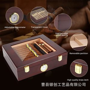 Humidor à cigares en bois rectangulaire avec couvercle en verre, étanche à l'humidité, pour le rangement et la présentation - Product Image 2