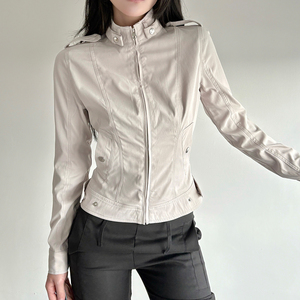 Utility Stand Collar Zip <b>Jacket</b> Pocket Detail Solid Color Slim Fit Casual Outerwear <b>Women</b> - Product Image 2