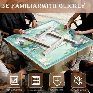 Tapis de Mahjong Vert Teal Anti-Bruit pour Poker Américain, <span class=keywords><strong>Dominos</strong></span>, Accessoire de Jeu Style Jardin Chinois - Product Image 2
