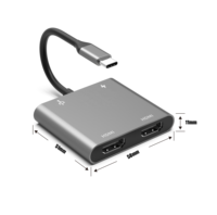 Hub USB C 4 en 1 Dual HD, PD100W, USB A 3.0, Transferencia de Datos de 5 Gbps, Salida de Video, Mini Base de Conexión Tipo C