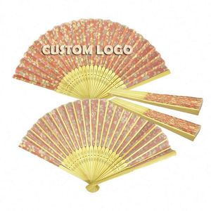 Abanico de Mano Plegable de Bambú con Logotipo Personalizado al por Mayor, Abanico de Mano Plegable de Bambú y Nailon Plástico para Bodas - Product Image 1