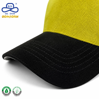 Topi Baseball Snapback 5 Panel ODM OEM Pabrik, Bahan Beludru Halus Warna Kuning Hijau, Pinggiran Hitam, Bordir Logo Custom