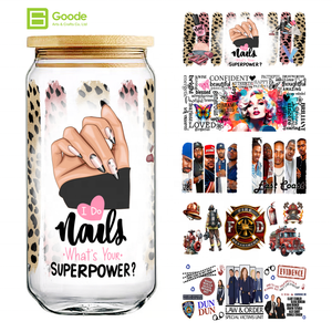 Autocollants pour gobelets Goode 16oz, durables, imperméables, écologiques, motifs pour manucure, pompiers/<span class=keywords><strong>acteurs</strong></span>/chefs, transferts UV DTF pour gobelets - Product Image 1