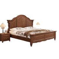 Lit en bois massif de style campagnard français vintage, avec tête de lit sculptée, lit plateforme pour chambre à coucher, disponible en tailles Queen et King