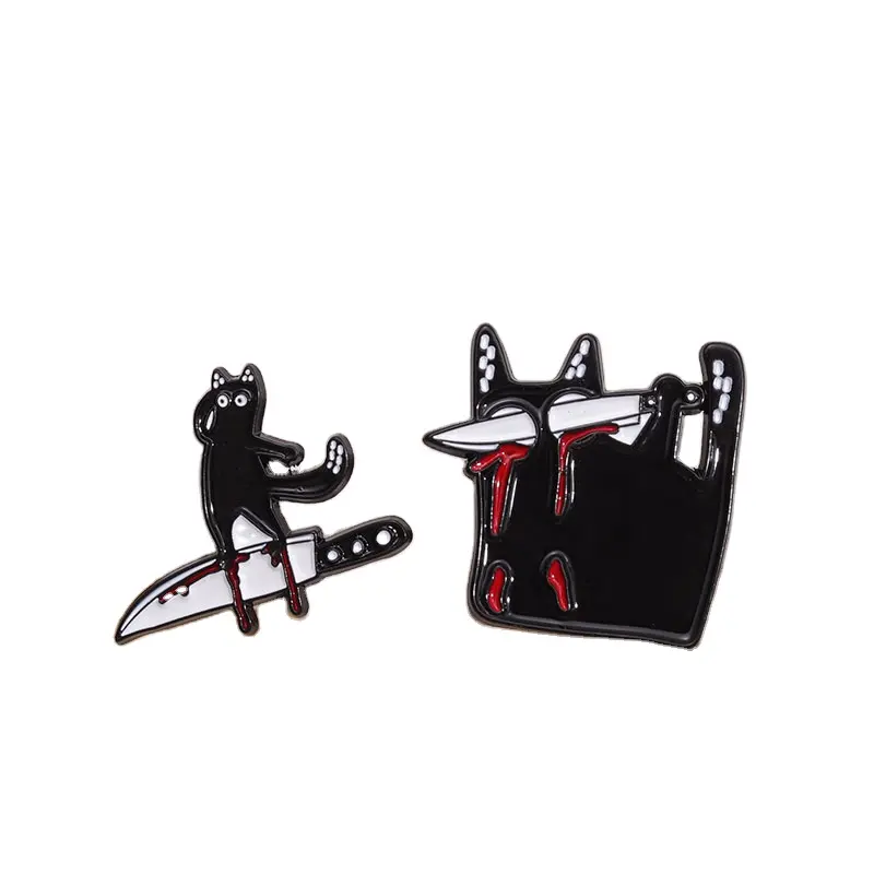 पशु हड्डी एनमेल पिन कस्टम डिनो कुत्ते ओवेल बिल्ली ब्रोच लैपल बैज दोस्तों के लिए रक्त चाकू गहने उपहार के साथ काले बिल्ली