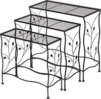 Ensemble de 3 supports à plantes autoportants en fer, design traditionnel, revêtement en poudre durable, étagère de rangement, organiseur de fleurs, intérieur/extérieur