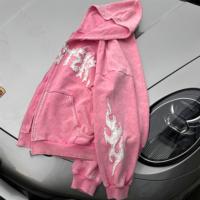 Sudadera con capucha rosa lavada con cremallera para hombre, con apliques de diamantes de imitación, gráfico, estilo oversize, ropa urbana, proveedor de ropa personalizada OEM ODM