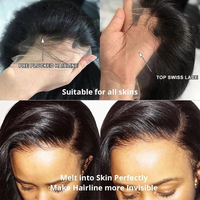 Pelucas de Cabello Humano 100% Natural, Sin Pegamento, con Frente de Encaje Suizo, Pelucas de Cabello Virgen para Mujer, Peluca con Frente de Encaje HD