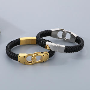 Accesorios de moda para hombre pulsera de cuero para hombre nuevo Punk hombres Acero inoxidable Lederen brazalete Herren pulsera - Product Image 3