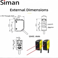 Capteur de distance laser Siman SDF04 TOF 0,05-4m Haute précision 5mm RS485 NPN PNP IP67 Mesure industrielle 660nm 12-30VDC Classe 2