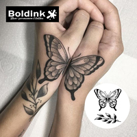 Autocollant de tatouage semi-permanent Boldink, motif feuille de papillon, pour la main, le bras, le corps, imperméable, longue durée (2 semaines), encre à base de jus végétal