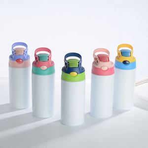 12oz Stainless Steel Sublimation Blanks Tumbler Cup Kids Sublimation Water <b>Bottle</b> With Flip Top Straw Lids - Product Image 1