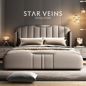 เตียงขนาดควีนไซส์คุณภาพสูงแบบอิตาลีเตียงหนังนุ่มมีกรอบไม้สำหรับเฟอร์นิเจอร์ห้องนอนหรูหราทันสมัย - Product Image 4