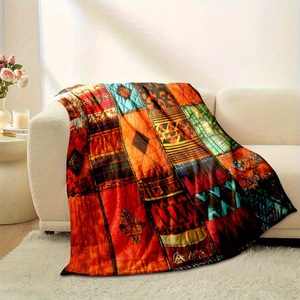 Wholesale Geometric Pattern Quilted <b>Flannel</b> Throw Blanket Rectangular Cotton Polyester Linen Eco-Friendly Home Use - Product Image 3