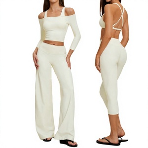 Conjunto Deportivo de 2 Piezas para Yoga: Chaqueta con Cierre, Sujetador Deportivo, Pantalones Anchos de Cintura Alta, Transpirables, con Logotipo Frontal - Product Image 4