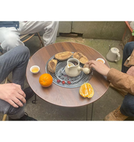 Table de camping pliable multifonctionnelle IKW - Barbecue portable léger pour l'extérieur, charbon de bois, planche en bois et fer, 3-5 personnes