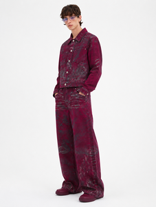 Ensemble veste courte et pantalon large imprimé Paisley bordeaux - Product Image 3