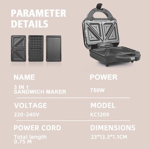 Dsp Professional 3 In 1 Sandwich Maker 750w Electric Multifunctional Breakfast <b>Waffle</b> Maker For Home Use - Product Image 4