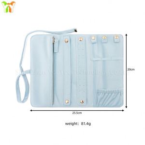 Sac de rangement pour bijoux à enrouler, avec plusieurs compartiments pour boucles d'oreilles, colliers, bagues, montres - Product Image 4