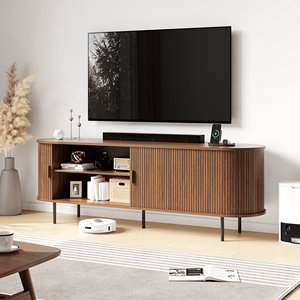 AJUNION 2 portes coulissantes en bois de style moderne pour centre de divertissement <span class=keywords><strong>meuble</strong></span> console TV avec rangement et étagères - Product Image 1
