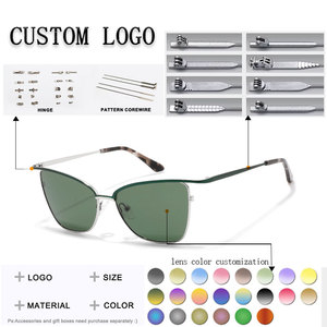 Lunettes de soleil unisexes œil de chat, monture métallique à bordure complète, verres noirs et gris, protection UV400, protection solaire pour adultes - Product Image 2