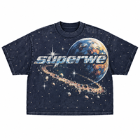 Kaos Oblong Pendek Model Boxy dengan Grafis Cetak Digital Custom, Warna Ungu Vintage, Efek Acid Wash, Hiasan Berlian Imitasi, Grosir