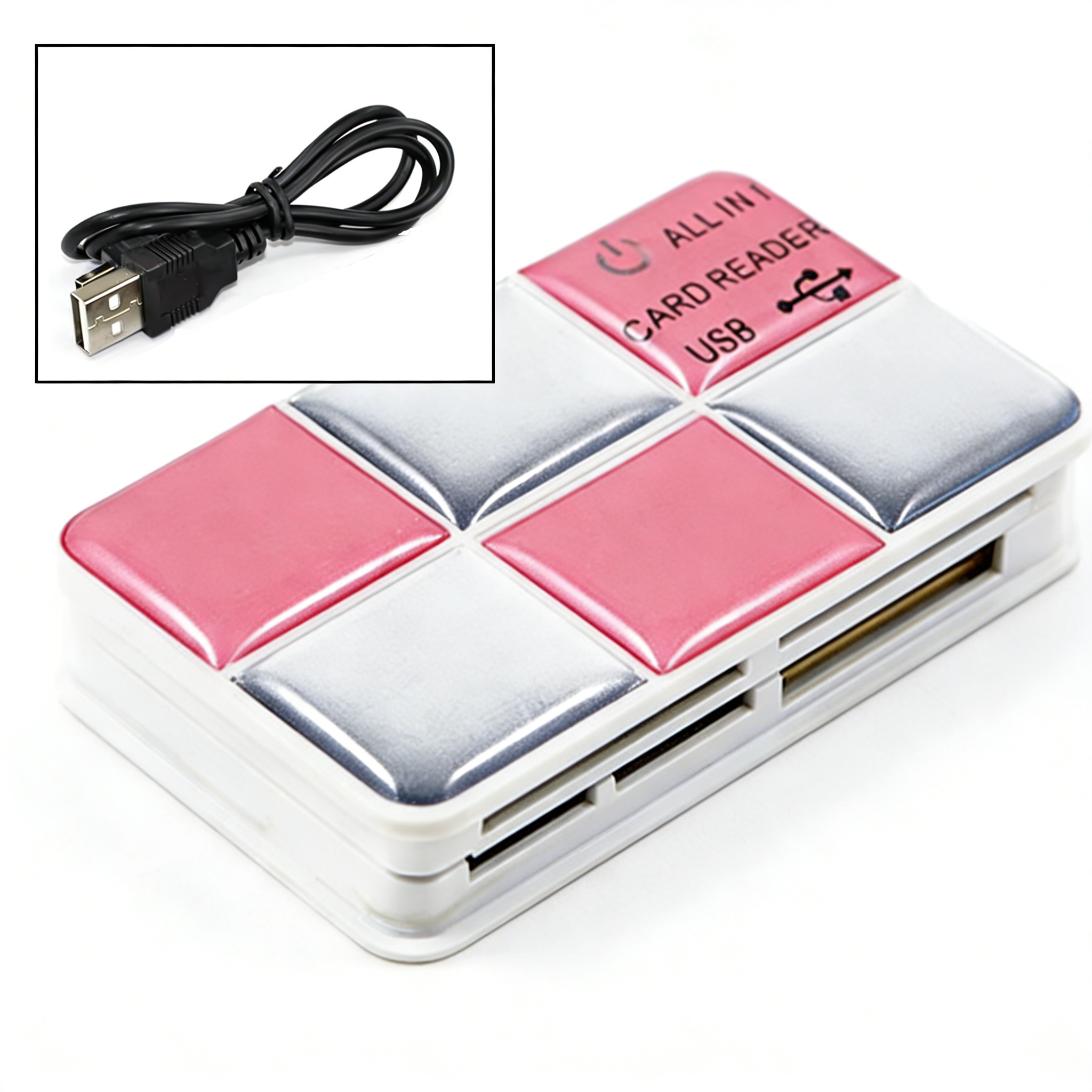 เครื่องอ่านการ์ด 6-in-1 สีชมพู
