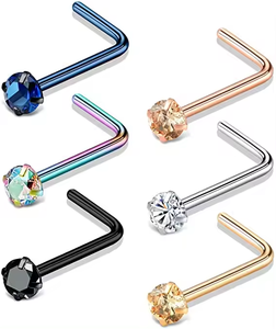Anneaux de <span class=keywords><strong>nez</strong></span> en acier inoxydable hypoallergénique 20G, clous de <span class=keywords><strong>nez</strong></span> en forme de L, avec zircon cubique <span class=keywords><strong>brillant</strong></span>, bijoux de <span class=keywords><strong>piercing</strong></span> pour hommes et femmes - Product Image 2