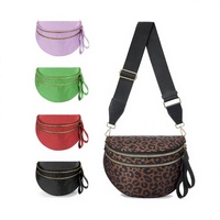 Sac banane bandoulière pour femme en polyester, avec fermeture éclair et fermoir, motif léopard, forme oreiller, design spacieux