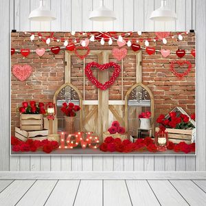Fondo de fotografía de feliz Día de San Valentín de 20x10ft rosas rojas flor amor corazón en una pared de ladrillo con puerta de madera para telones de fondo - Product Image 6