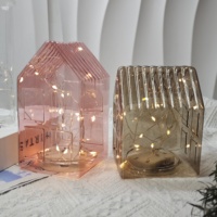 OEM Vente en gros personnalisé Chambre en verre lumineux Fumée gris et rose pour Noël Bureau Décoration de la maison avec lumières LED 2SET