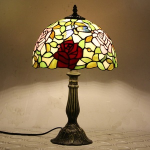 LongHuiJing Tiffany Style Table Lamp Floral Butterfly Lampshade 12Inch Stained Glass Desk <b>Light</b> Handicraft Arts Alloy Frame Lamp - Product Image 3