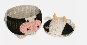 Panier de rangement en rotin en forme de vache, écologique, tissé à la main, décoration d'intérieur, design animalier, artisanat vietnamien - Product Image 2