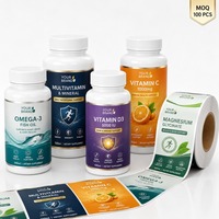Étiquettes personnalisées pour bouteilles de vitamines, autocollants adhésifs BOPP imperméables pour bouteilles de nutrition de 100 ml et 150 ml, impression de logo personnalisée OEM