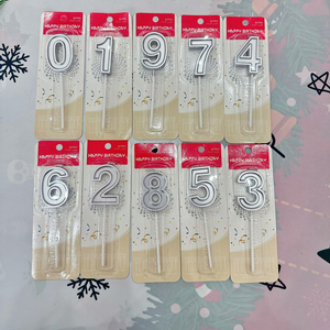 Bougie en cire de paraffine faite à la main argentée numérique 0~9 pour anniversaire, Nouvel An, fête, décoration de gâteau, mariage, fête d'enfants - Product Image 5