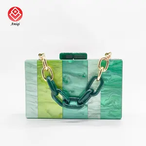 Amiqi YM38-69 Factory Direct Sales Women Chain Small Square Box Evening Messenger Clutch Transparent Acrylic Bag