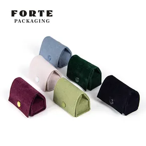 FORTE Mini Portable Suede Jewelry Pouch Custom Logo Printed Velvet Envelop Flap Pouches Jewelry Gift Bag With Button Closure