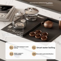 Table Basse Intelligente Entièrement Automatique à Hauteur Réglable avec Support Mobile et Bouilloire Intégrée, Plateau en Ardoise – Mobilier de Maison de Luxe Léger