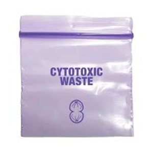 Bolsas de Residuos Clínicos de HDPE/LDPE Moradas con Asa para Uso Médico, Impresión por Grabado, Eliminación de Residuos Citotóxicos y Peligrosos - Product Image 1