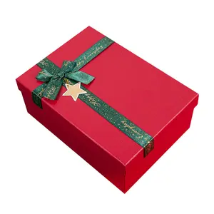 Boîte de papier cadeau de noël avec couvercle, prix d'usine, boîte de truffe de ruban