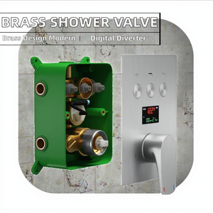 Robinet mitigeur de douche mural monotrou en laiton nickel brossé avec affichage numérique 3 voies et inverseur à noyau céramique - Product Image 2