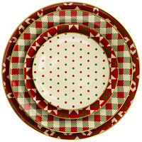 Assiettes de Noël festives à carreaux rouges et verts en céramique avec bord doré – Vaisselle de table en porcelaine pour les fêtes